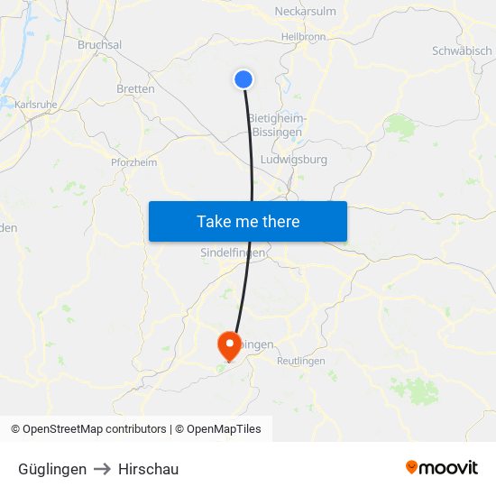 Güglingen to Hirschau map