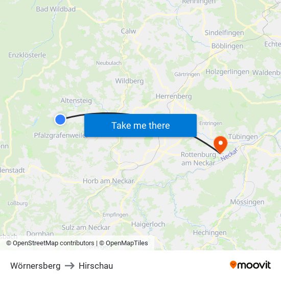 Wörnersberg to Hirschau map