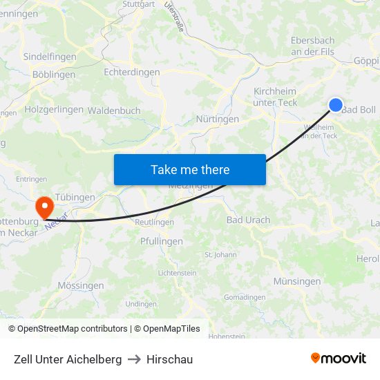 Zell Unter Aichelberg to Hirschau map