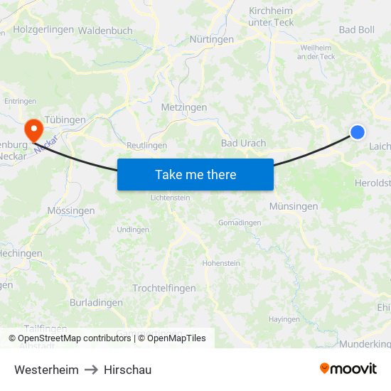 Westerheim to Hirschau map