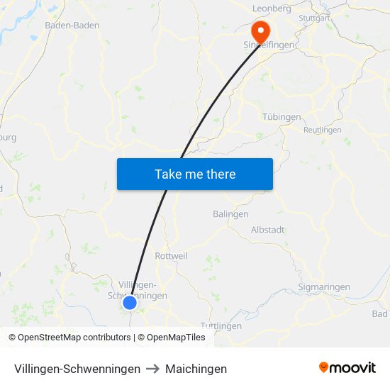 Villingen-Schwenningen to Maichingen map