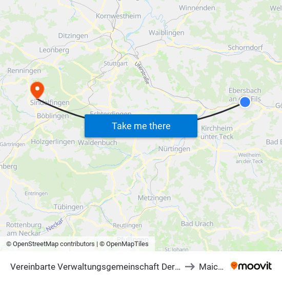 Vereinbarte Verwaltungsgemeinschaft Der Stadt Ebersbach An Der Fils to Maichingen map