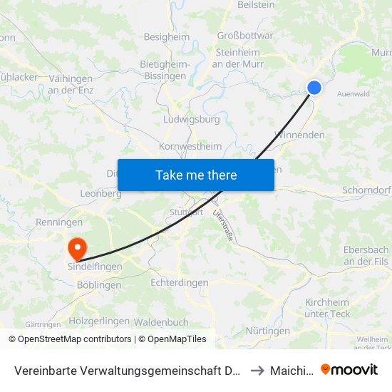 Vereinbarte Verwaltungsgemeinschaft Der Stadt Backnang to Maichingen map