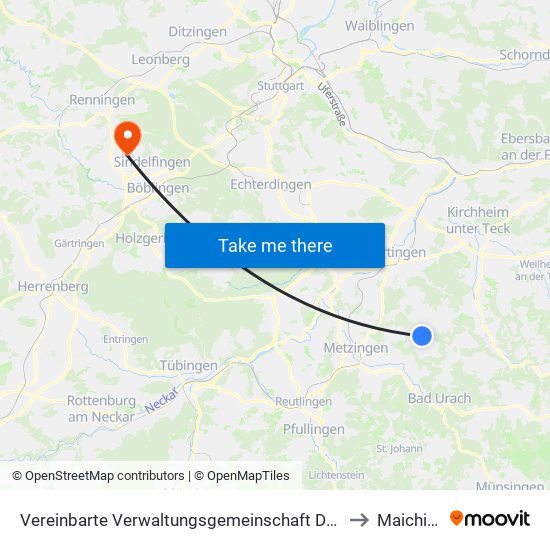 Vereinbarte Verwaltungsgemeinschaft Der Stadt Neuffen to Maichingen map
