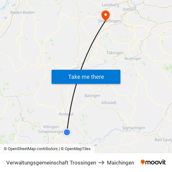 Verwaltungsgemeinschaft Trossingen to Maichingen map