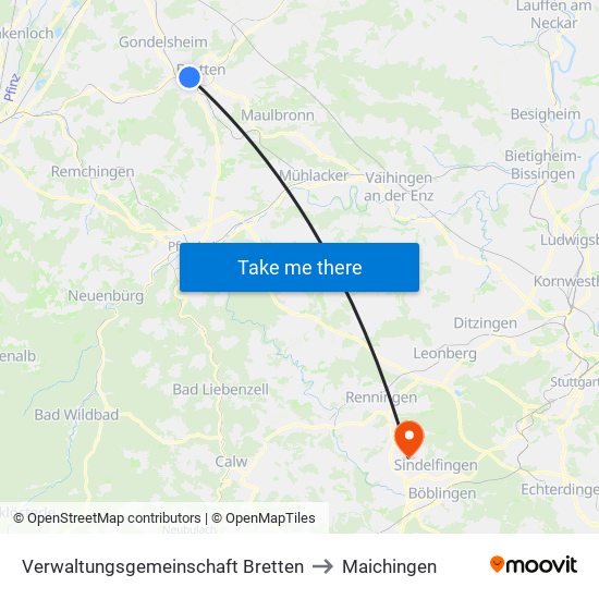 Verwaltungsgemeinschaft Bretten to Maichingen map