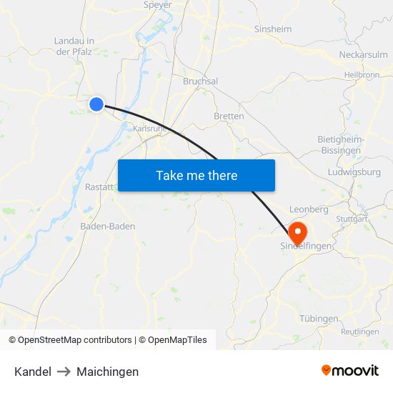 Kandel to Maichingen map