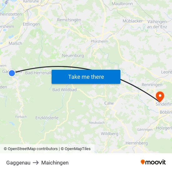 Gaggenau to Maichingen map