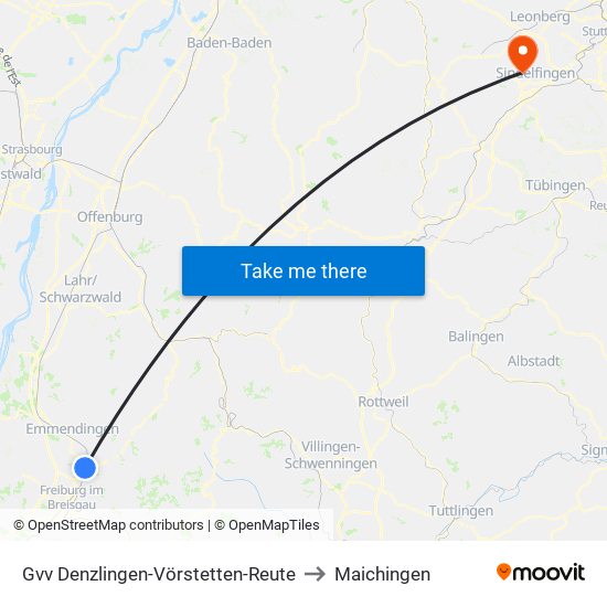 Gvv Denzlingen-Vörstetten-Reute to Maichingen map