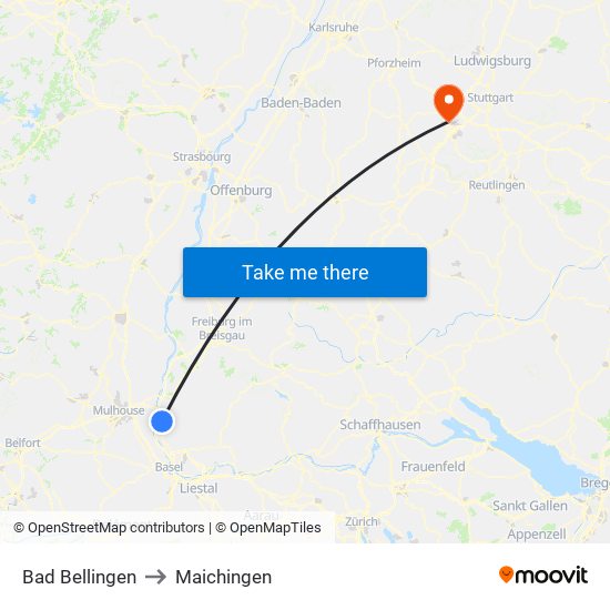 Bad Bellingen to Maichingen map