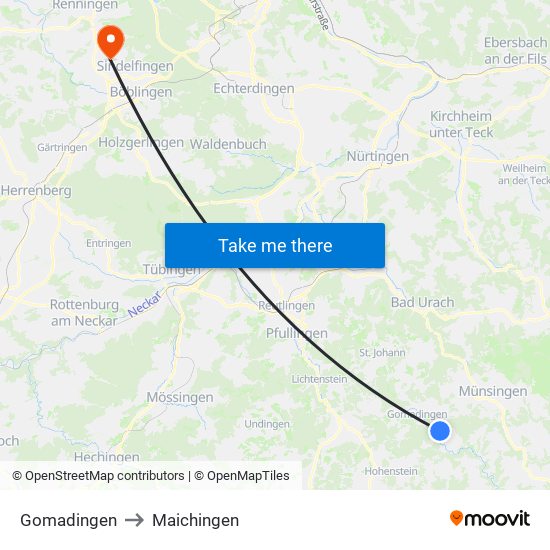 Gomadingen to Maichingen map