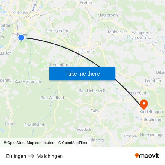 Ettlingen to Maichingen map