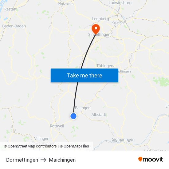 Dormettingen to Maichingen map