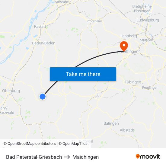 Bad Peterstal-Griesbach to Maichingen map