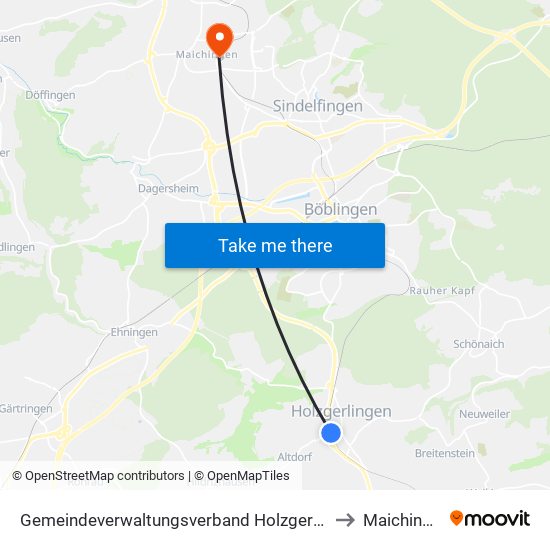 Gemeindeverwaltungsverband Holzgerlingen to Maichingen map
