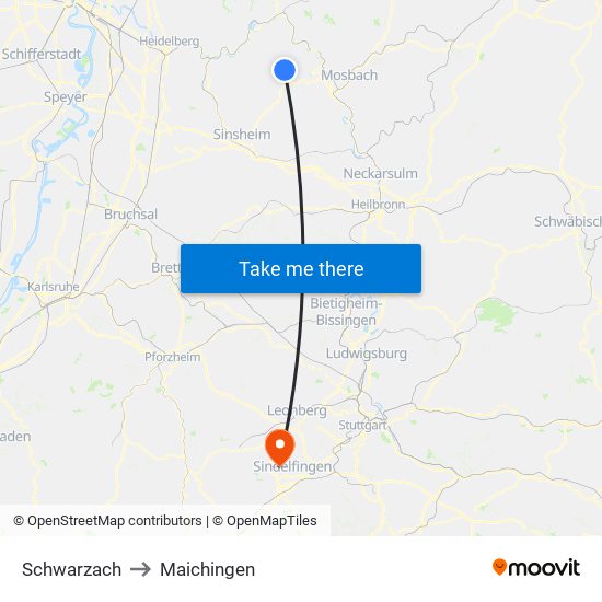 Schwarzach to Maichingen map