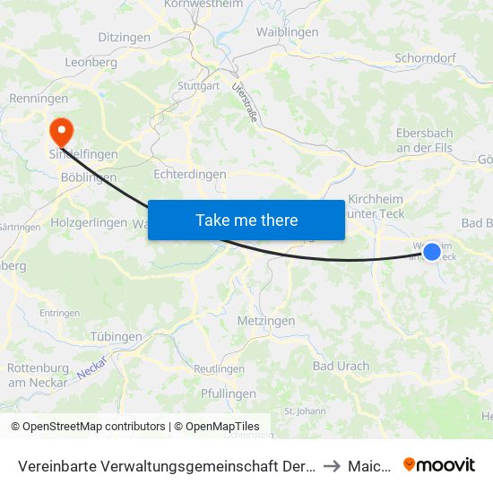 Vereinbarte Verwaltungsgemeinschaft Der Stadt Weilheim An Der Teck to Maichingen map