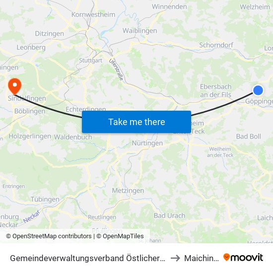 Gemeindeverwaltungsverband Östlicher Schurwald to Maichingen map