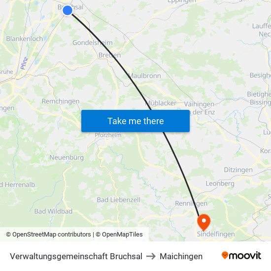 Verwaltungsgemeinschaft Bruchsal to Maichingen map