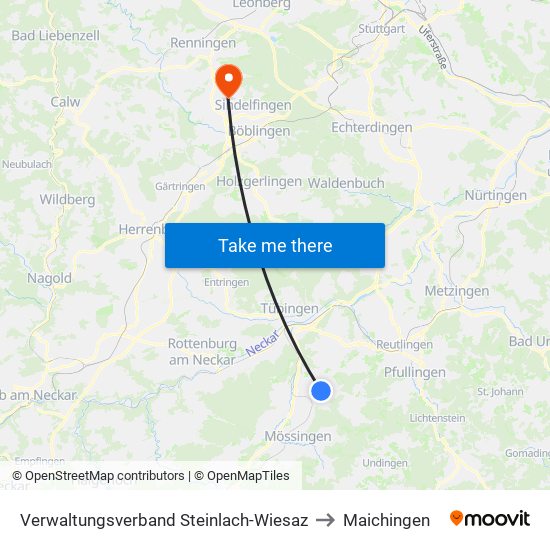 Verwaltungsverband Steinlach-Wiesaz to Maichingen map