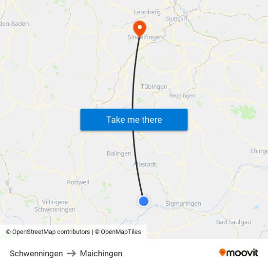 Schwenningen to Maichingen map