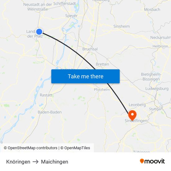 Knöringen to Maichingen map