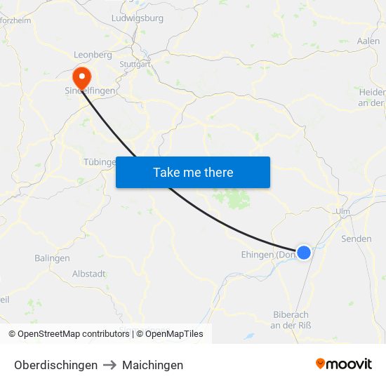 Oberdischingen to Maichingen map