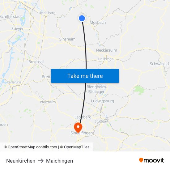 Neunkirchen to Maichingen map