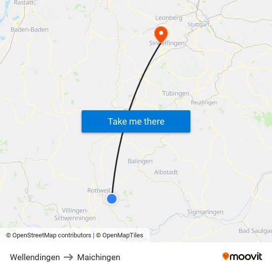 Wellendingen to Maichingen map