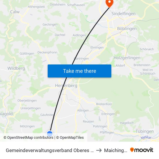 Gemeindeverwaltungsverband Oberes Gäu to Maichingen map