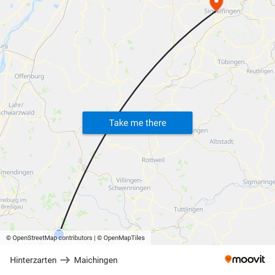 Hinterzarten to Maichingen map