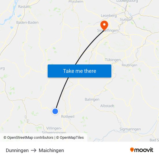 Dunningen to Maichingen map