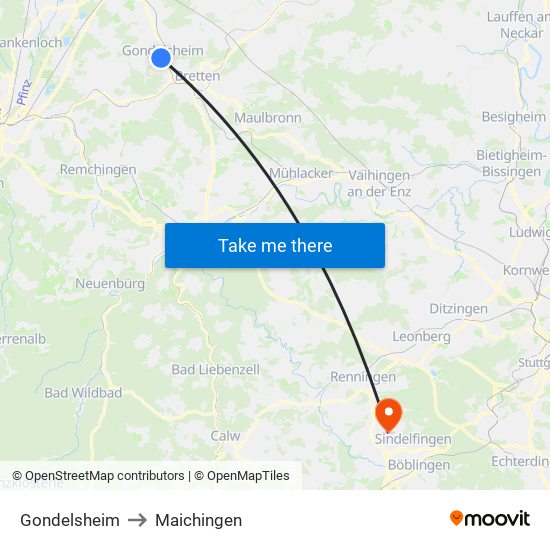 Gondelsheim to Maichingen map