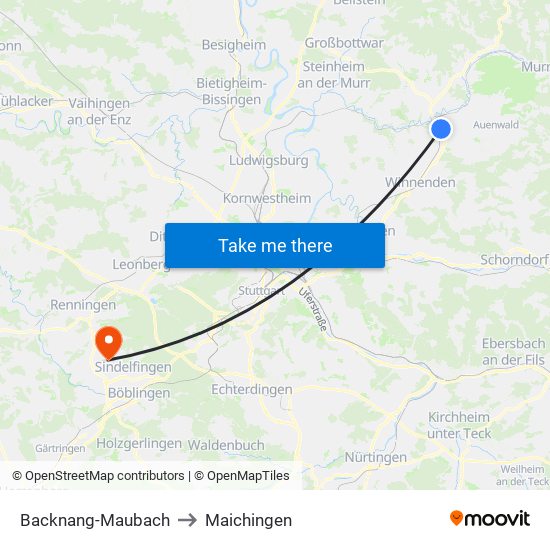 Backnang-Maubach to Maichingen map