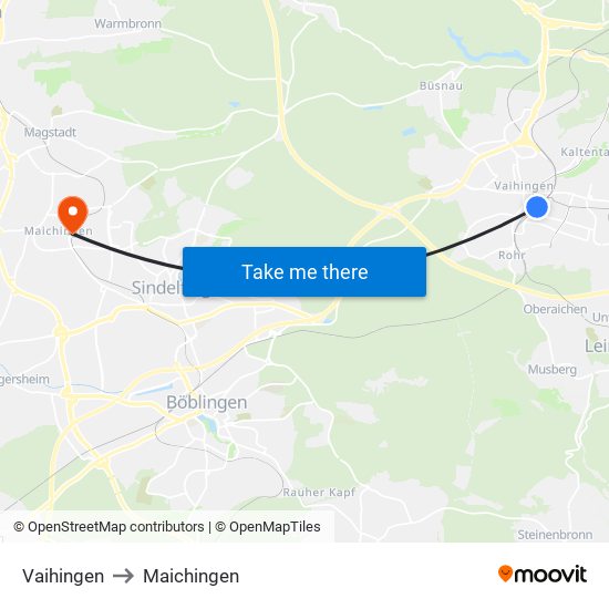 Vaihingen to Maichingen map