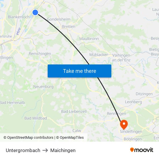 Untergrombach to Maichingen map