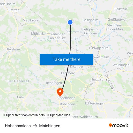 Hohenhaslach to Maichingen map