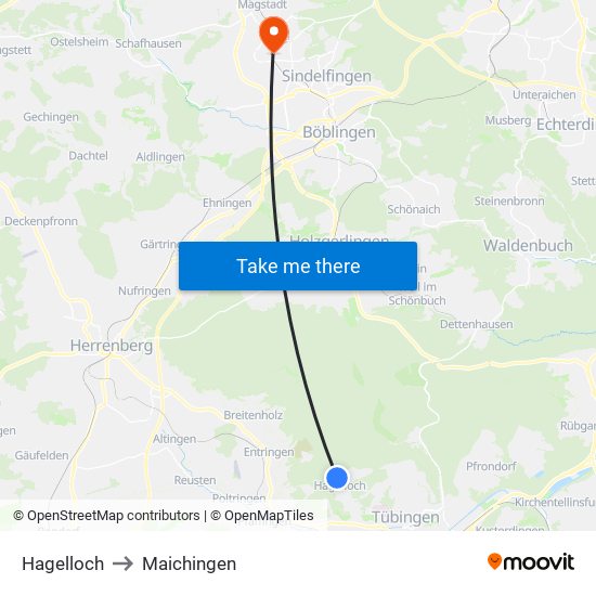 Hagelloch to Maichingen map
