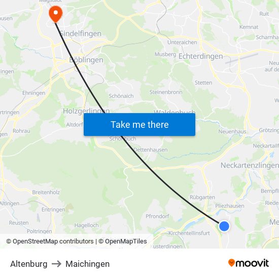 Altenburg to Maichingen map