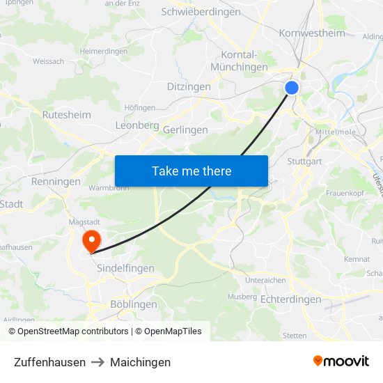 Zuffenhausen to Maichingen map