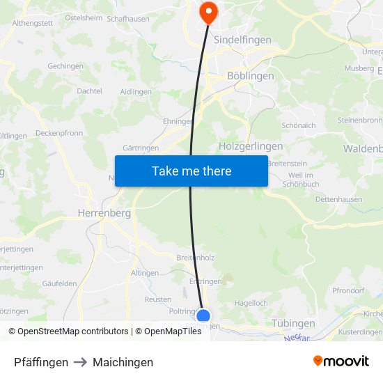 Pfäffingen to Maichingen map