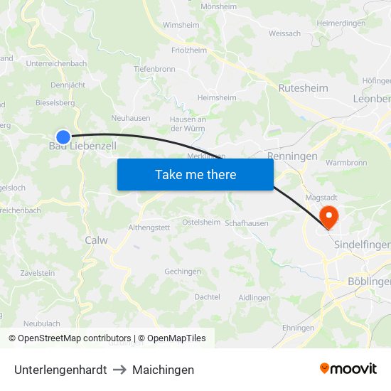 Unterlengenhardt to Maichingen map