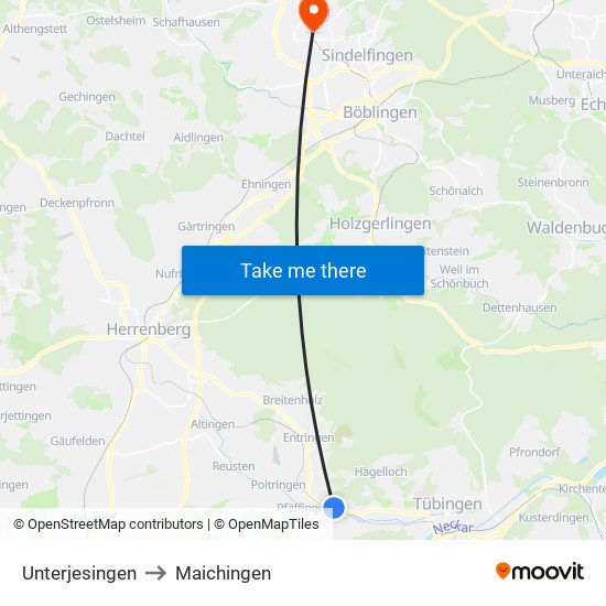 Unterjesingen to Maichingen map