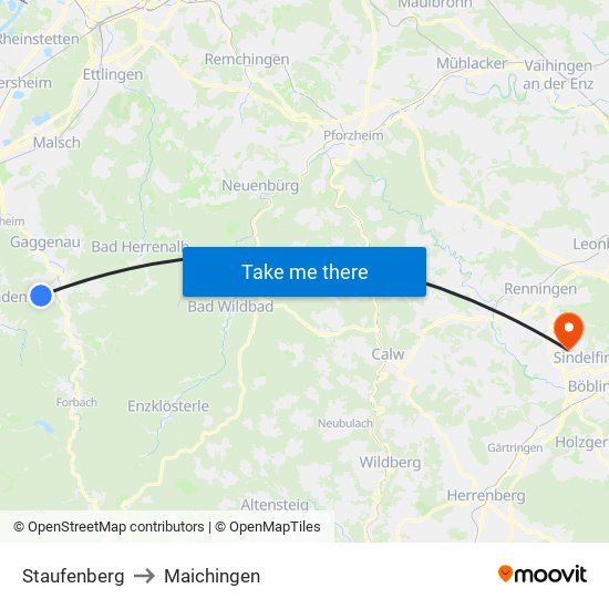 Staufenberg to Maichingen map