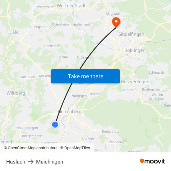 Haslach to Maichingen map