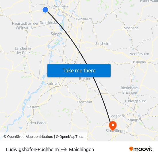 Ludwigshafen-Ruchheim to Maichingen map