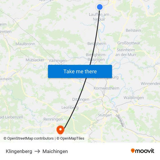 Klingenberg to Maichingen map