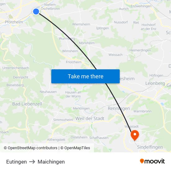 Eutingen to Maichingen map