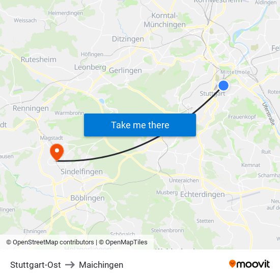 Stuttgart-Ost to Maichingen map