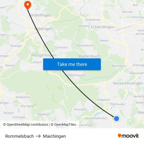 Rommelsbach to Maichingen map